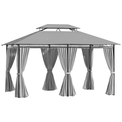 Pavilion 4x3 m cu 6 Perdele și Acoperiș cu 2 Straturi Gri Închis