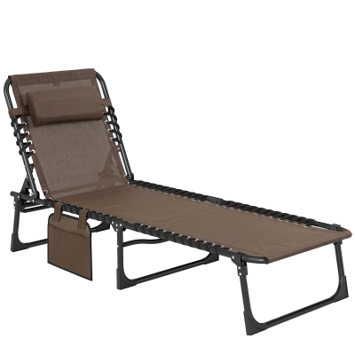 Outsunny Espreguiçadeira Dobrável de Jardim com Encosto Ajustável Apoio para Cabeça Acolchoado Bolso Lateral 185x58x30 cm Marrom