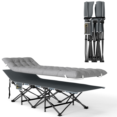Outsunny Folding Camping Cot with Mattress 150kg Light Grey