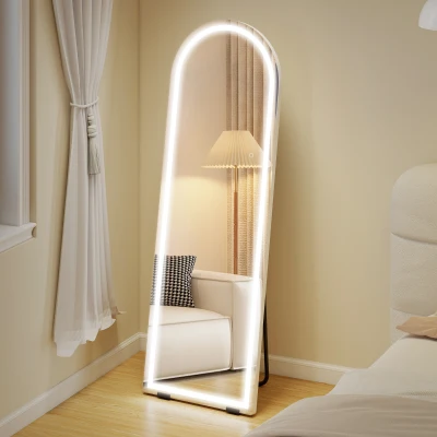HOMCOM Espejo de Pie Cuerpo Entero con Luces 150x50cm Arqueado sin Marco 3 Temperaturas de Color Brillo Ajustable Transparente
