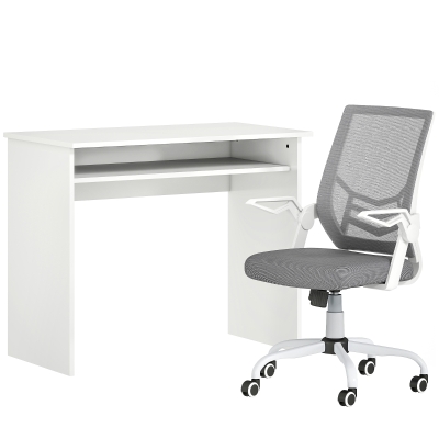 HOMCOM Office Desk & Mesh Chair Set with Storage White/Grey