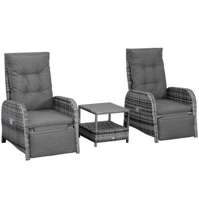 Outsunny 2 Seater Patio Rattan Wicker Chaise Lounge Sofa Set w/ Cushion for Patio Yard Porch