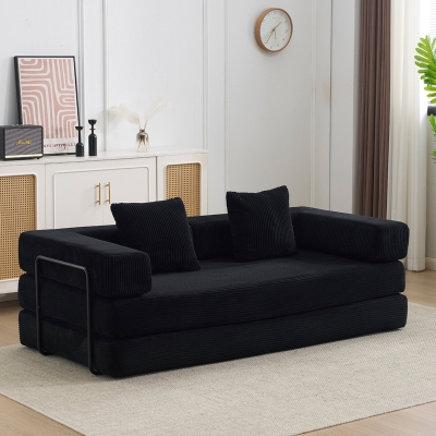 Bodencouch, Kompressionssofa, umwandelbares Bodenschlafsofa mit Kissen-Rückenlehne, bequemes Futon-Couch-Lounge-Schlafsofa, Cordstoff, für Wohnzimmer, Schlafzimmer (Schwarz)