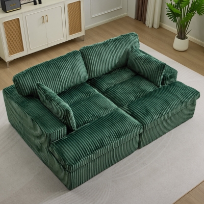 Doppelsitzer-Chaiselongue-Schlafsofa, modulares Design mit ausziehbarem Schlafteil, platzsparend, 214x145x89 cm, Grün