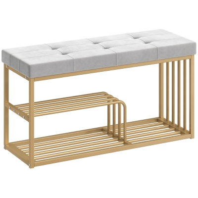 HOMCOM Tufted Shoe Storage Bench Velvet Seat Grey