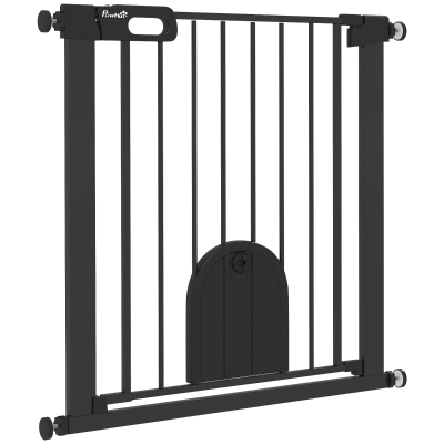 PawHut Barrière Animaux Acier Noir avec Porte et Verrouillage