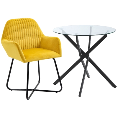 HOMCOM Dining Set Round Table Accent Armchair Black Yellow