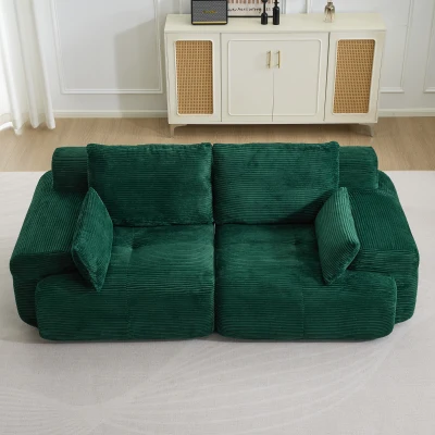 Modernes Sofa aus komprimiertem Memory-Schaum, 2-Sitzer, große Sofagarnitur für das Wohnzimmer, haustierfreundliches modulares Sofagarnitur Cloud, Cordstoff, extra tiefes Sofa, kein Zusammenbau erforderlich, Grün