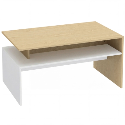 HOMCOM Mesa baja para Salón con Compartimento para Salón Sala de Estar 95x55x50 cm Natural y Blanco