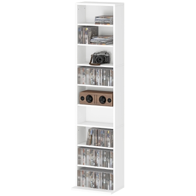 HOMCOM Étagère CD/DVD 6 Niveaux Réglables Blanc 33x24x140cm