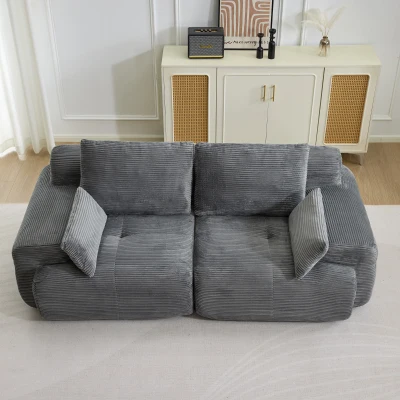 Modernes Sofa aus komprimiertem Memory-Schaum, 2-Sitzer, große Sofagarnitur für das Wohnzimmer, haustierfreundliches modulares Sofagarnitur Cloud, Cordstoff, extra tiefes Sofa, kein Zusammenbau erforderlich, Grau