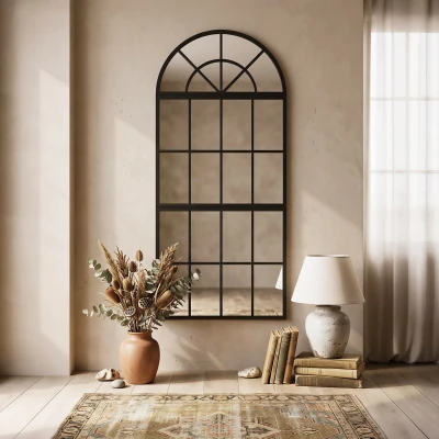 HOMCOM Arched Wall Mirror Metal Grid 3-Piece 120x54cm Black