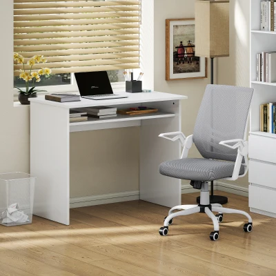 HOMCOM Office Desk & Mesh Chair Set with Storage White/Grey