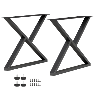 HOMCOM Set 2 Gambe per Tavolo in Acciaio a Forma di X, Nero
