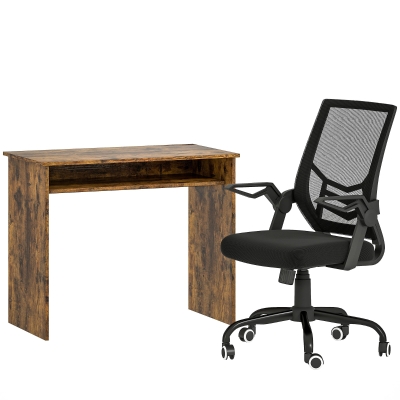 HOMCOM Office Desk Set with Chair, Storage, Brown and Black