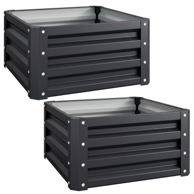 Outsunny Set of 2 Raised Garden Bed, Outdoor Elevated Galvanised Planter Box for Flowers, Herbs, 60x60x30.5cm, Grey