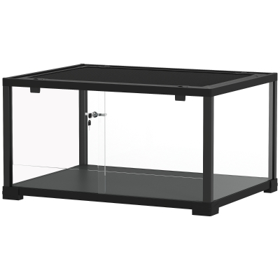 PawHut Terrarium Surélevé Verre 60x45x32 cm Noir