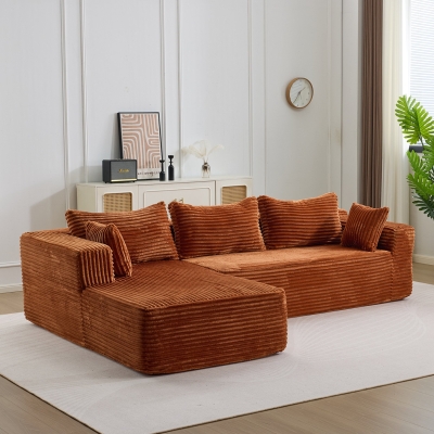 Kompressions-Sofagarnitur mit bequemer Chaiselongue, knochenloses L-förmiges Sofa mit tiefem Sitz, minimalistische modulare Sofas zum Schlafen für Wohnzimmer, Schlafzimmer, Apartment, Lounge, Cord, Braun