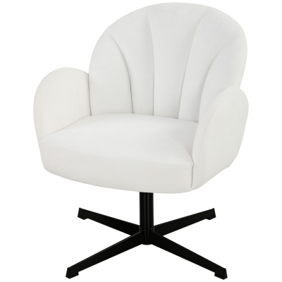 HOMCOM Fauteuil Pivotant Velours Crème Dossier Coquille Salon