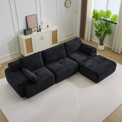 Modernes Sofa aus komprimiertem Memory-Schaumstoff, große Sofagarnitur für das Wohnzimmer, haustierfreundliches modulares Sofagarnitur Cloud, Cordstoff, kein Zusammenbau erforderlich, schwarz