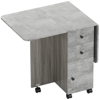 HOMCOM Mesa de Refeição Dobrável com Rodas Mesa Abatível com 2 Gavetas e Armário Mesa Auxiliar Multifuncional 120x60x76,5 cm Cinza