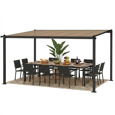 Outsunny Pergola Adossée 3,8x3m Aluminium Gris Toit Polycarbonate
