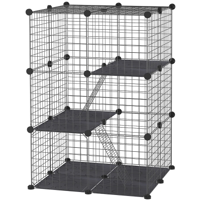 PawHut Cage Modulaire Multi-niveaux pour Lapins Noir