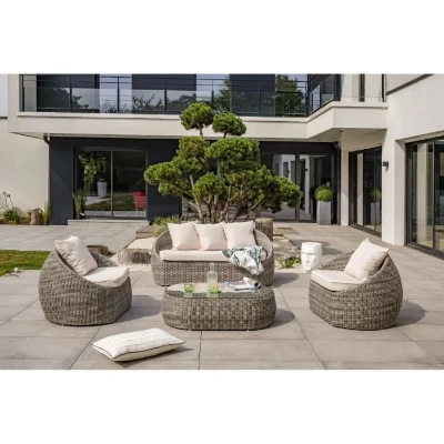 Salon de jardin ISA 5 places en résine tressée - Gris