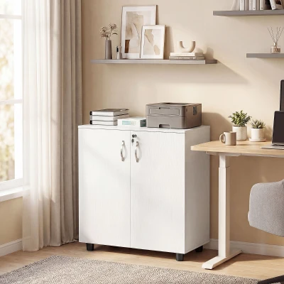 Vinsetto Armoire Bureau Bois Blanc avec Serrure 80x40x80cm