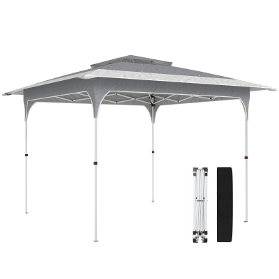 Outsunny Carpa Plegable 3,5x3,5 m Pop-up con Altura Ajustable 3 Niveles Doble Techo Cierre Central y Bolsa UPF50+ Gris