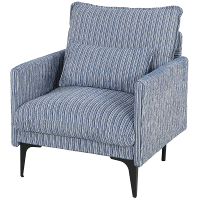 HOMCOM Fauteuil Salon Tissu Lin Bleu Accoudoirs Assise Large