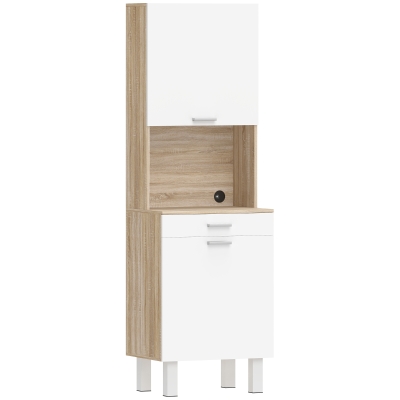 HOMCOM Hoher Küchenschrank, Küchenschrank mit 2 Türen, Schublade und Arbeitsfläche, 55x40x174 cm, weiß und Naturholz