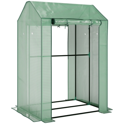 Outsunny 2-Room Green House, Mini Greenhouse with 2 Roll-up Doors, Vent Holes and Reinforced Cover, 100 x 80 x 150cm