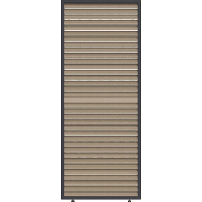 Panneau brise-vue - OMBREA - Ventelles horizontales mobiles - 1 m - Aluminium - Anthracite et ventelles finition bois
