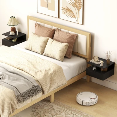 HOMCOM Juego de 2 Mesitas de Noche Flotantes, Mesillas de Noche Dormitorio con Cajón, Estante Abierto, Ahorra Espacio, Diseño Moderno, para Sala de Estar, 35x32x22,5 cm, Negro