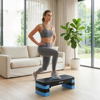 SPORTNOW Stepper Fitness 3 Niveaux Réglable 68x29x20cm Bleu