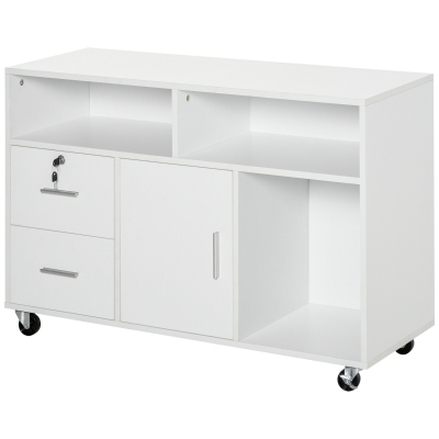 HOMCOM Support Imprimante 2 Tiroirs Roulettes Blanc 100x35x65cm