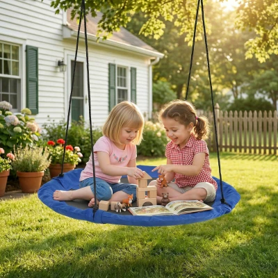 Outsunny Balançoire Nid Ø110cm Métal/Oxford Bleu