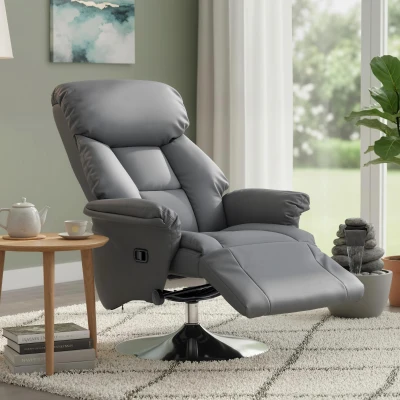 HOMCOM Fauteuil Relax Inclinable Pivotant avec Repose-pied Gris