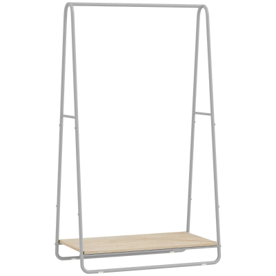 HOMCOM Perchero 3 en 1 Perchero con Estante para Zapatos Barras Superior y Laterales Estructura de Metal Natural y Gris