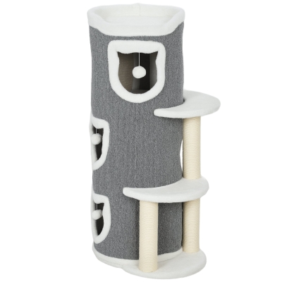 PawHut Arbre à Chat 4 Niveaux Sisal Peluche 50x36x101cm Gris
