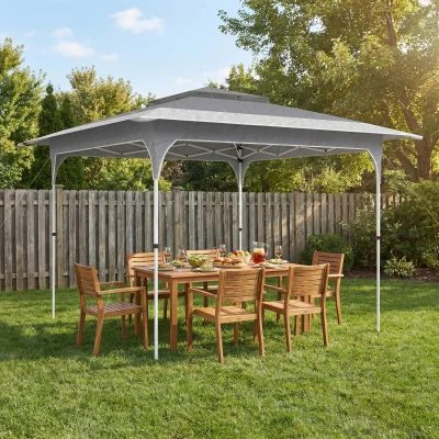 Outsunny Carpa Plegable 3,5x3,5 m Pop-up con Altura Ajustable 3 Niveles Doble Techo Cierre Central y Bolsa UPF50+ Gris