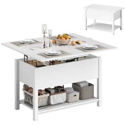 HOMCOM Table Basse Relevable Extensible Salon Blanc 100cm