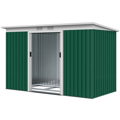 Outsunny Abri de jardin 3,6 m² 280 x 130 x 172 cm kit de fondation porte coulissante ventilations acier galvanisé vert foncé