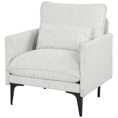 HOMCOM Fauteuil Salon Tissu Lin Blanc Accoudoirs Coussin Large