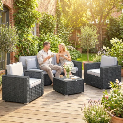 Outsunny 5-Seater Rattan Furniture Set with Cushions Dark Grey