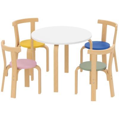 Set masă și scaune pentru copii, 5 piese, din lemn multicolor