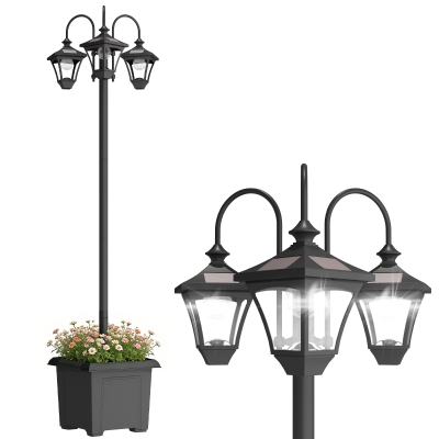 Outsunny Lampadaire Solaire Extérieur 3 Têtes avec Jardinière 185cm
