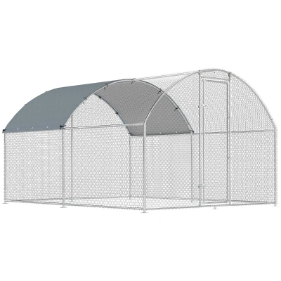 PawHut Galinheiro Exterior 2,8×3,4×1,9 m Cobertura de Tecido Oxford Anti-UV Impermeável Fechos para 10-16 Galinhas Prata