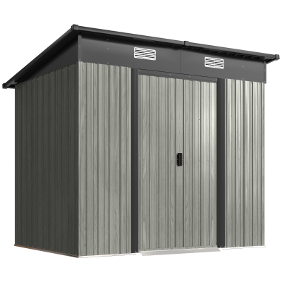 Outsunny Metal Garden Storage Shed with Foundation 7x4ft Light Grey